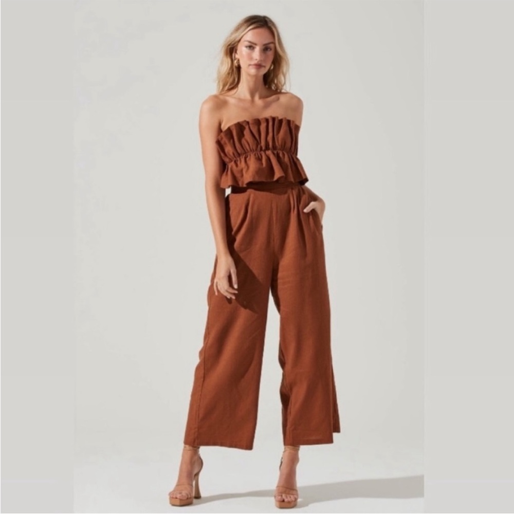 ASTR Ruffle Jumpsuit in Rust